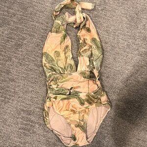 Leaf Pattern Halter One Piece Swimsuit